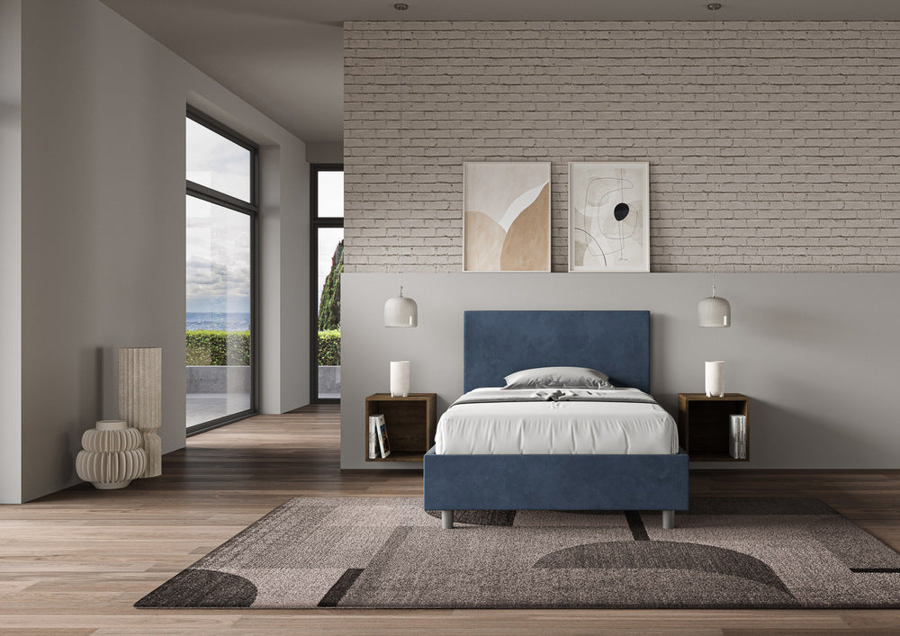 Letto Singolo 80x210 cm con Rete e Contenitore Adele Blu