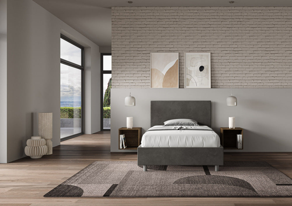 Letto Singolo 80x190 cm con Rete e Contenitore Adele Grigio