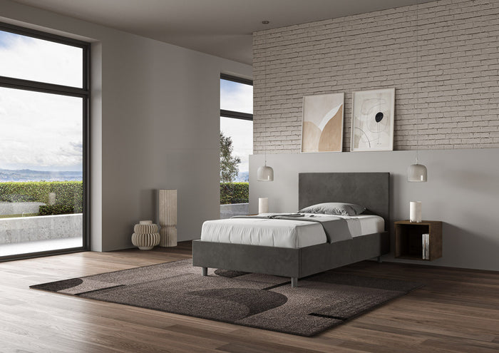 Letto Singolo 90x200 cm con Rete Adele Grigio