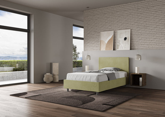 Letto 1 Piazza e Mezzo 130x210 cm con Rete e Contenitore Adele Tè Verde