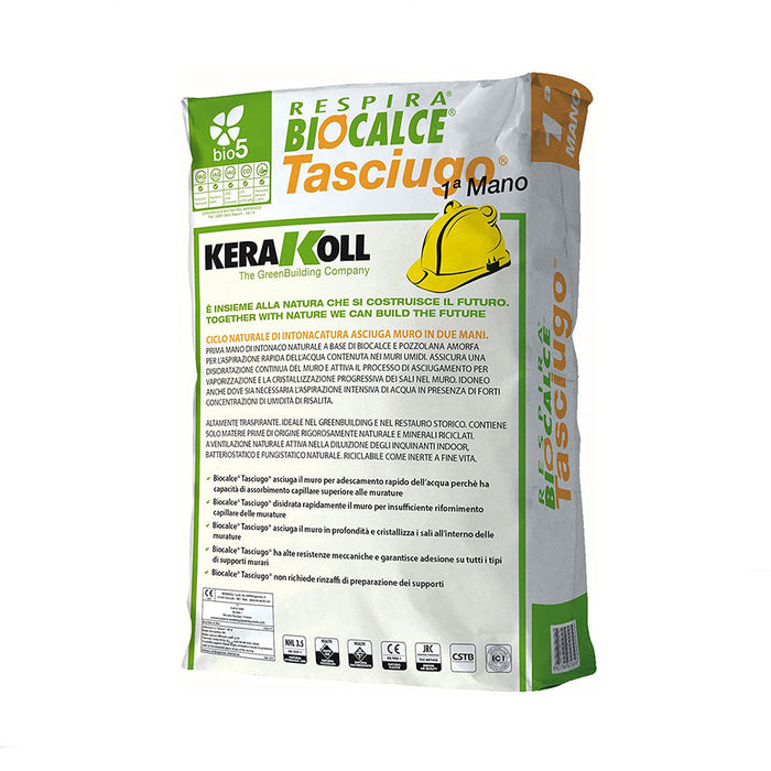 Biocalce Tasciugo 1A Mano - Intonaco Naturale Base Calce Ideale Per L'Aspirazione Dell'Acqua Nei Muri Umidi 25Kg - Kerakoll