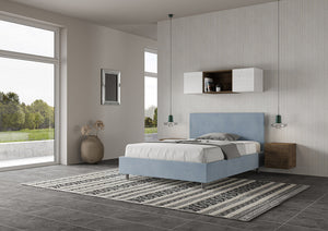 Letto Matrimoniale Extra Large 190x210 cm con Rete e Contenitore Adele Azzurro