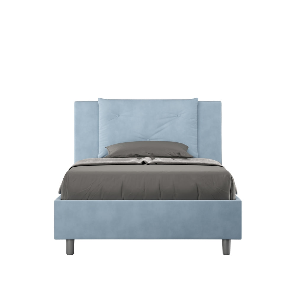 Letto Singolo 100x190 cm con Rete e Contenitore Appia Azzurro