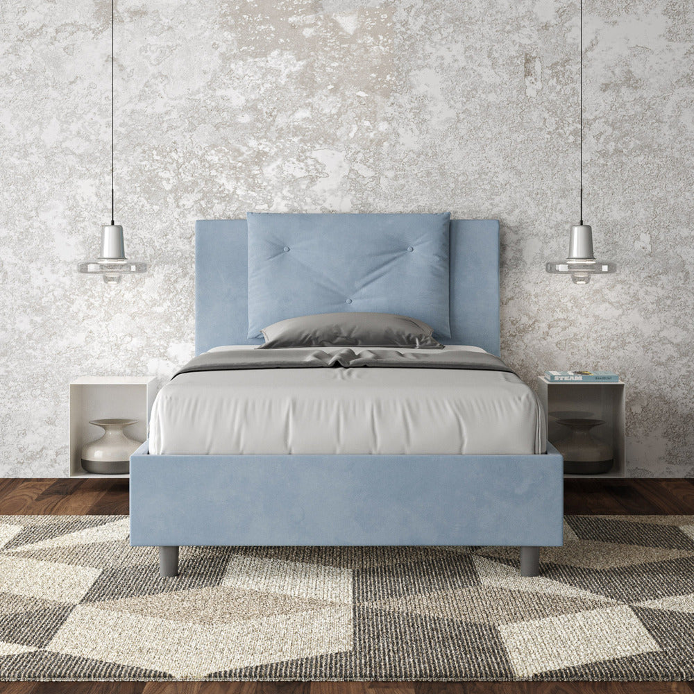 Letto Singolo 80x190 cm con Rete e Contenitore Appia Azzurro