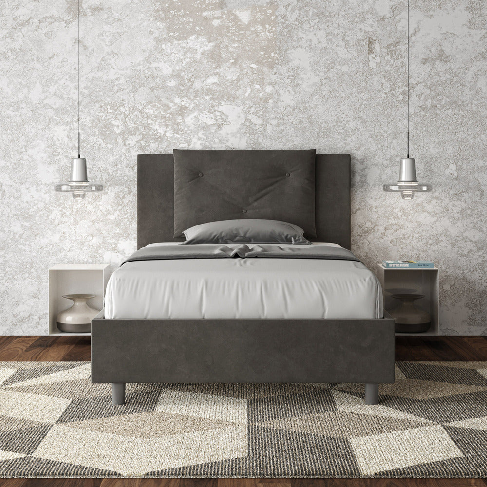 Letto Singolo 80x210 cm con Rete e Contenitore Appia Grigio