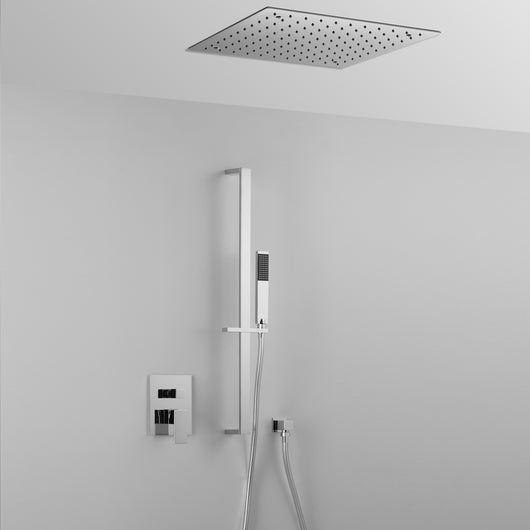 Composizione ARES con soffione a soffitto quadrato, saliscendi e miscelatore 2 vie