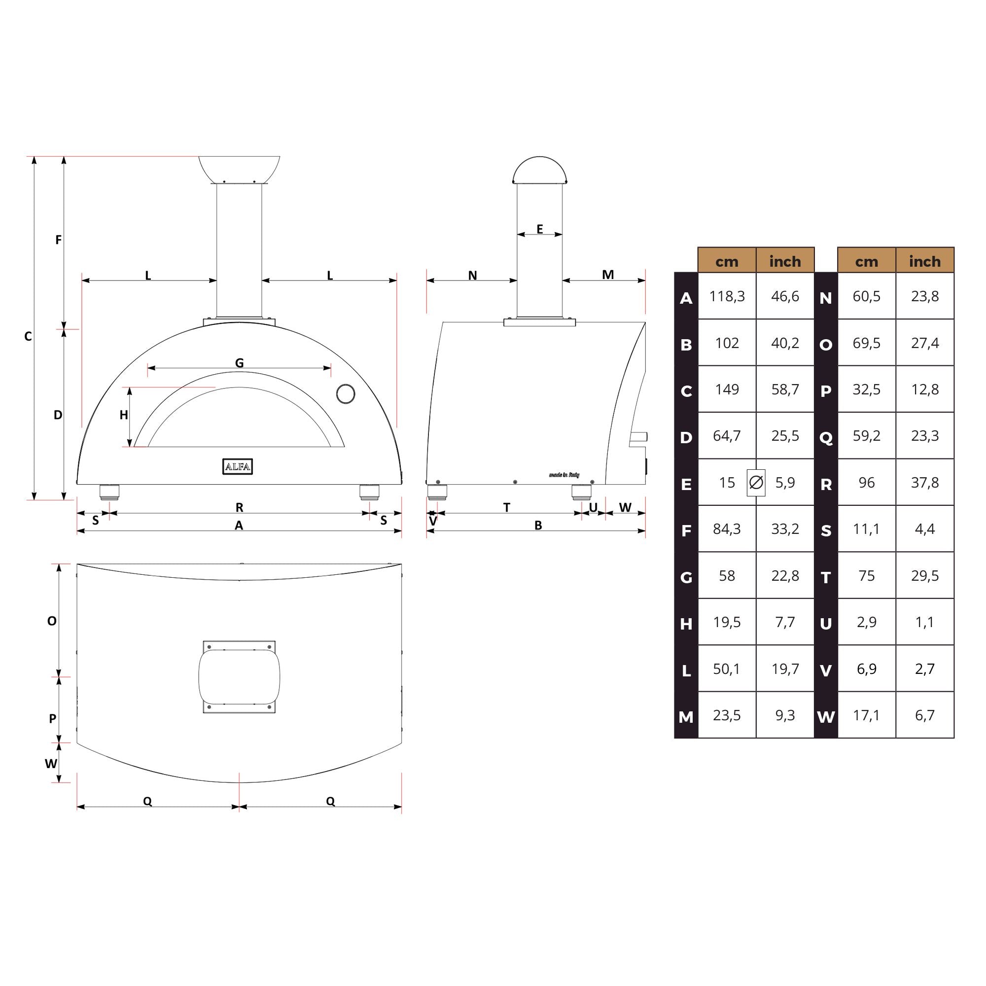 Forno a Legna da Esterno 118,3x102x149 cm Alfa Allegro Antique Red