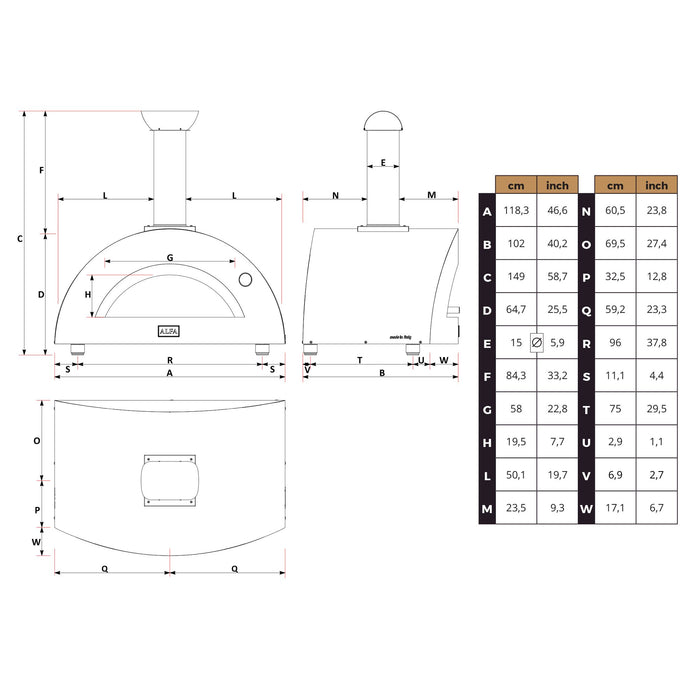 Forno a Legna da Esterno 118,3x102x149 cm Alfa Allegro Antique Red