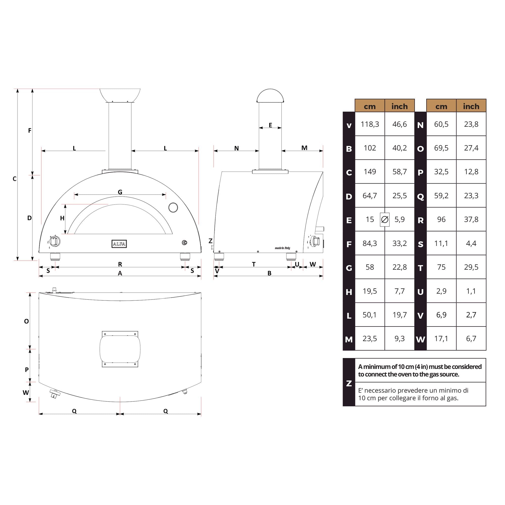 Forno a Gas GPL da Esterno 118,3x102x149 cm Alfa Allegro Antique Red