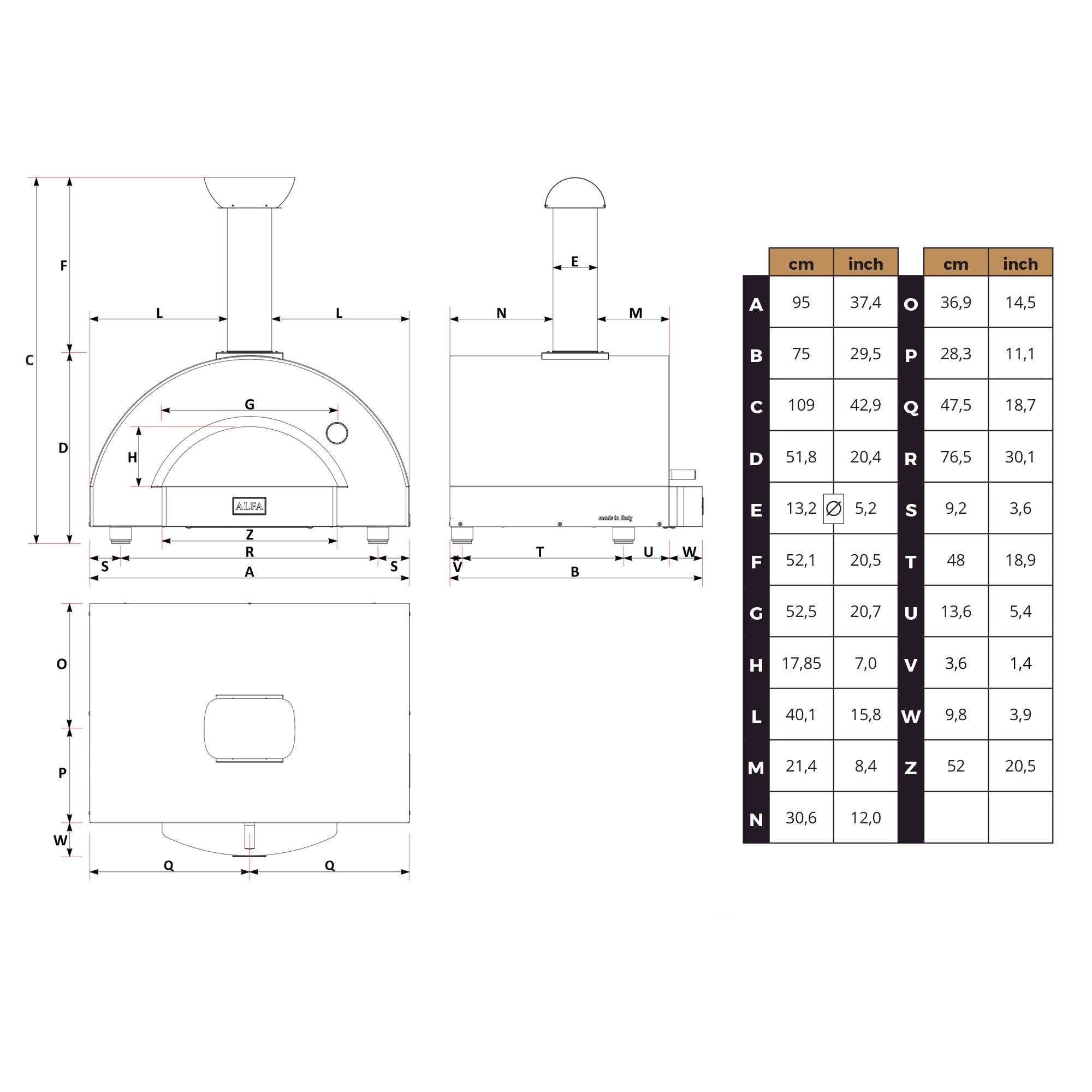 Forno a Legna da Esterno 95x75x109 cm Alfa 5 Minuti Copper