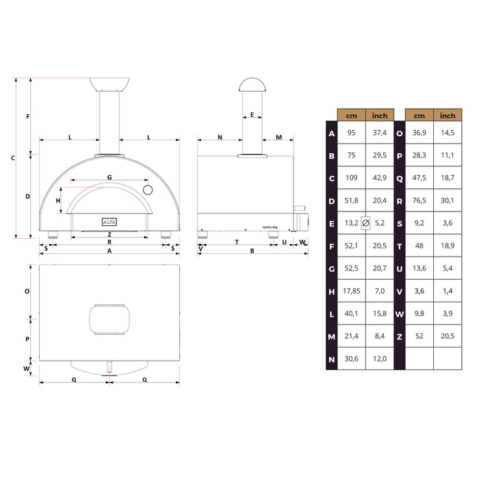 Forno a Legna da Esterno 95x75x109 cm Alfa 5 Minuti Copper