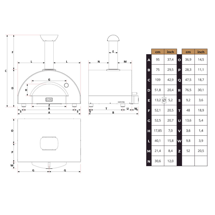 Forno a Legna da Esterno 95x75x109 cm Alfa 5 Minuti Copper