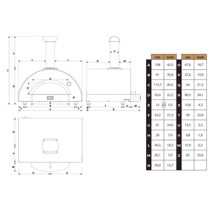 Forno a Legna da Esterno 108x91x115,7 cm Alfa 4 Pizze Diamond Grey