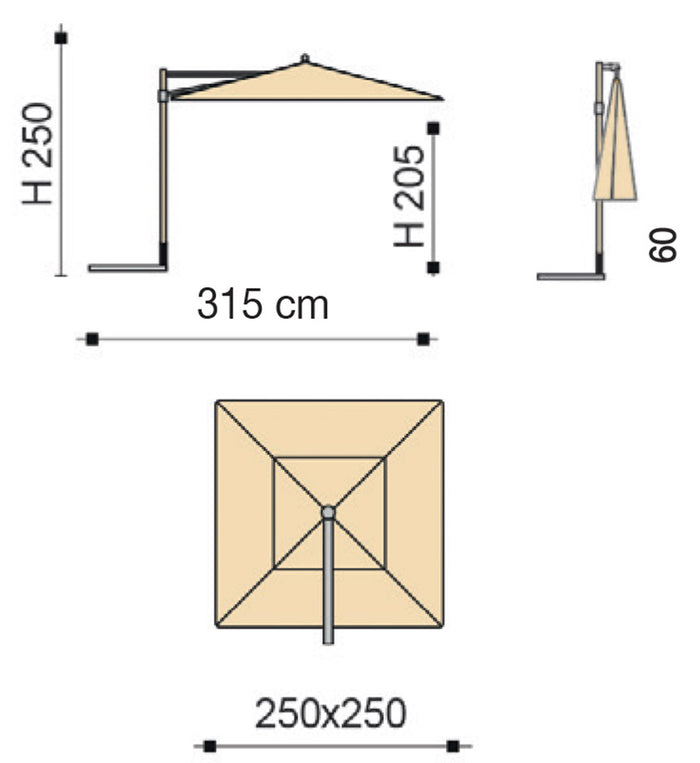 Ombrellone da Giardino Decentrato 2,5x2,5m Palo in Alluminio Effetto Legno Tessuto Poliestere Trend Wood Ecru