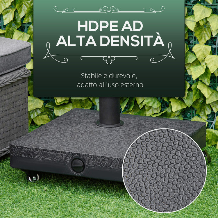 Base per Ombrellone da Giardino 45x45x39 cm Palo 38-48 mm con Ruote in HDPE Nero