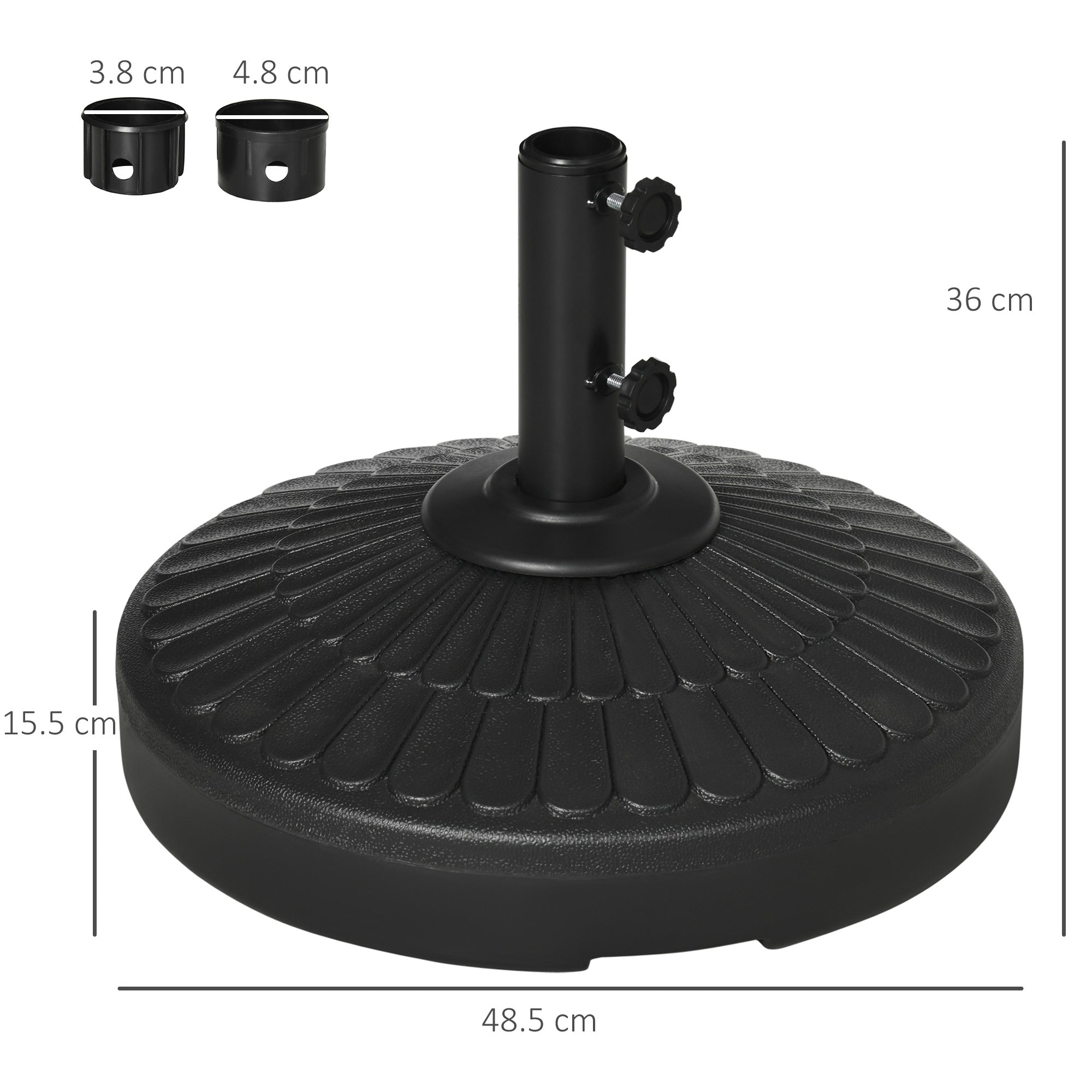 Base per Ombrellone da Giardino Ø48,5x36 cm Palo 38-48 mm  in HDPE Nero