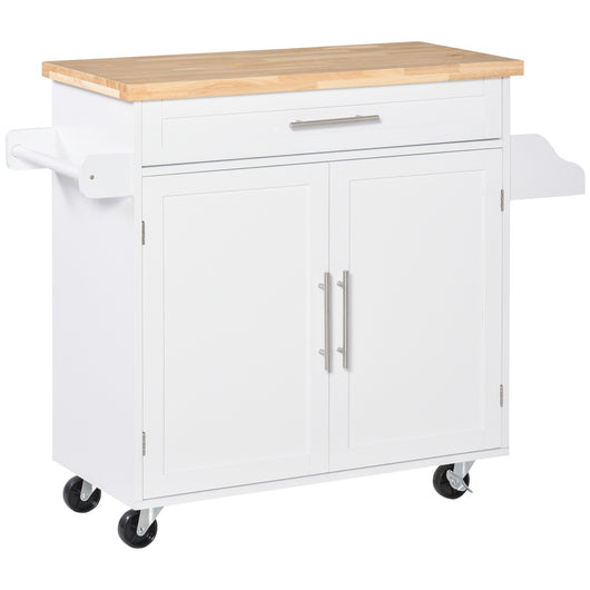 Carrello da Cucina 109x40x89 cm con Ruote in Legno Bianco