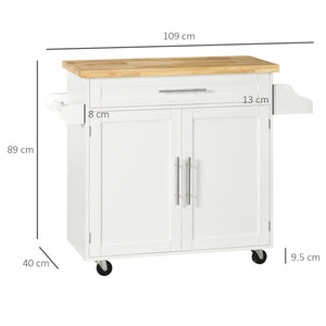 Carrello da Cucina 109x40x89 cm con Ruote in Legno Bianco