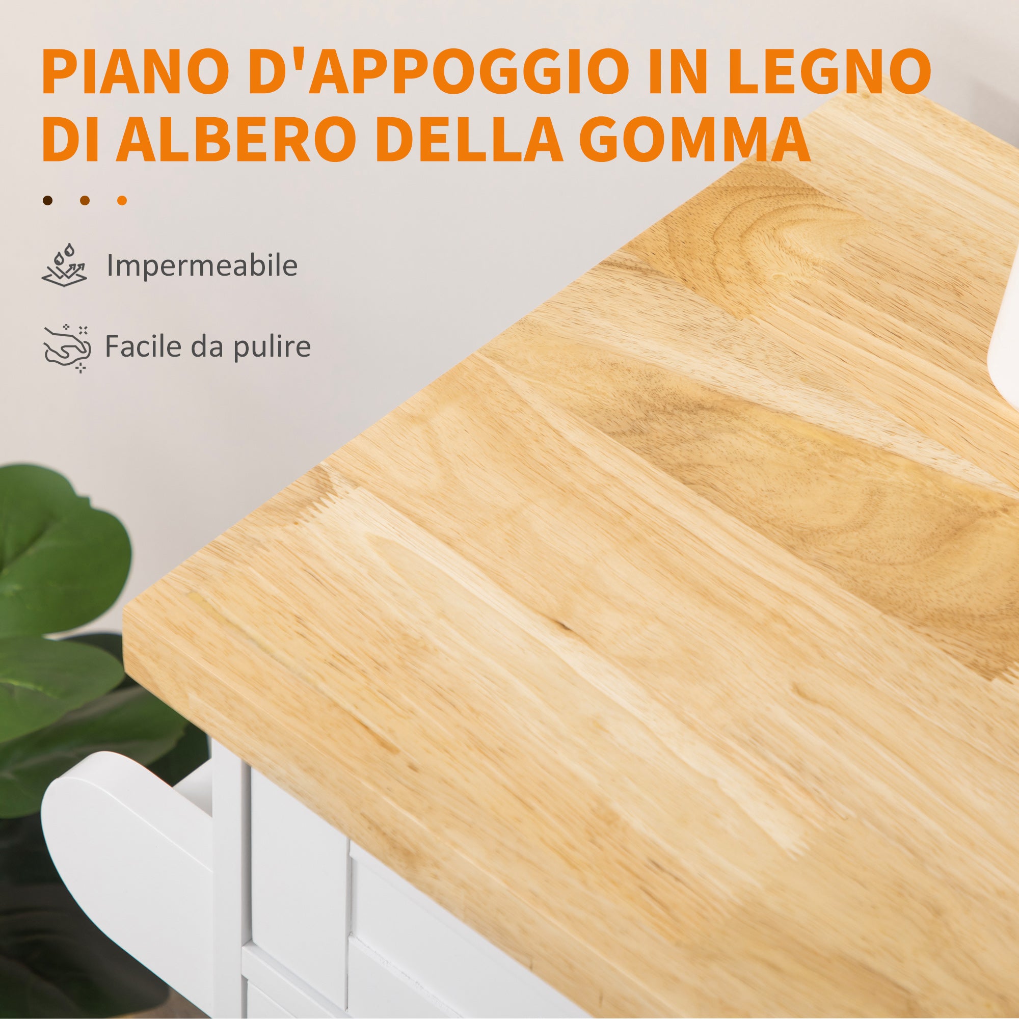 Carrello da Cucina 109x40x89 cm con Ruote in Legno Bianco