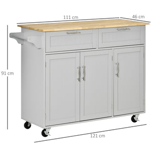 Carrello da Cucina 121x46x91 cm con Ruote in Legno Grigio