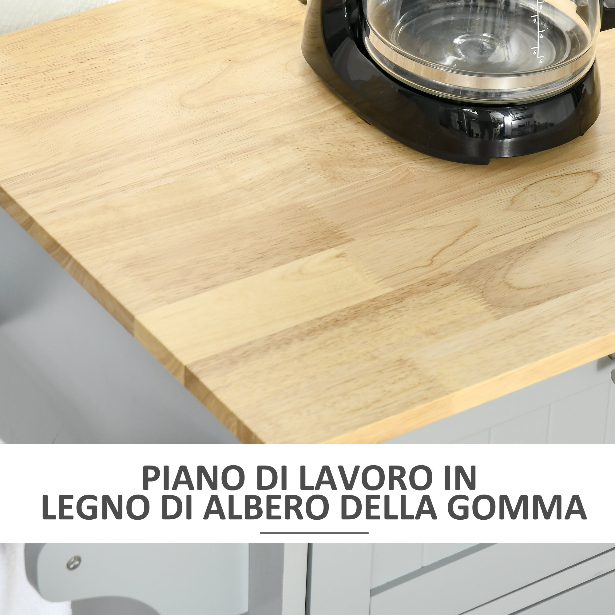 Carrello da Cucina 121x46x91 cm con Ruote in Legno Grigio