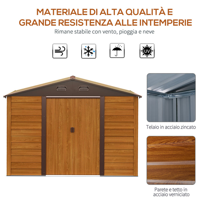 Casetta Box da Giardino 278x195x215 cm Porta Utensili in Acciaio Marrone