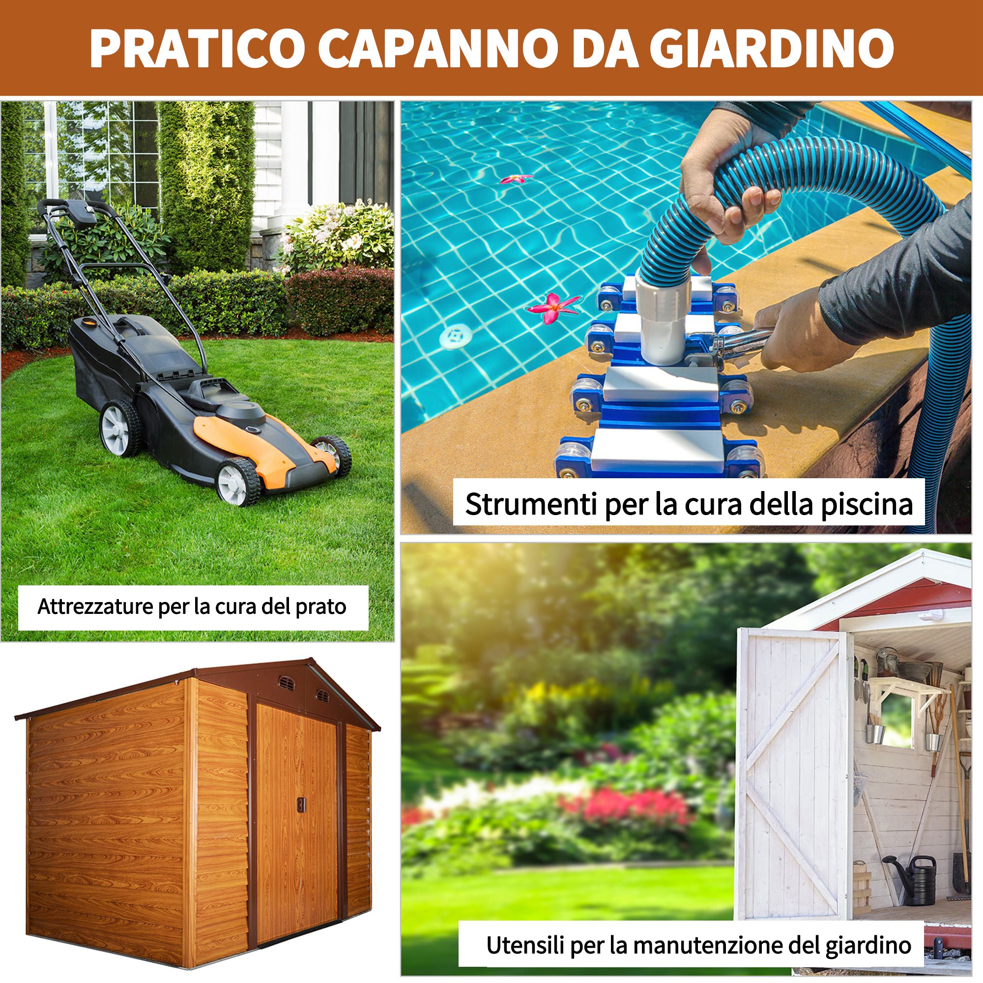 Casetta Box da Giardino 278x195x215 cm Porta Utensili in Acciaio Marrone