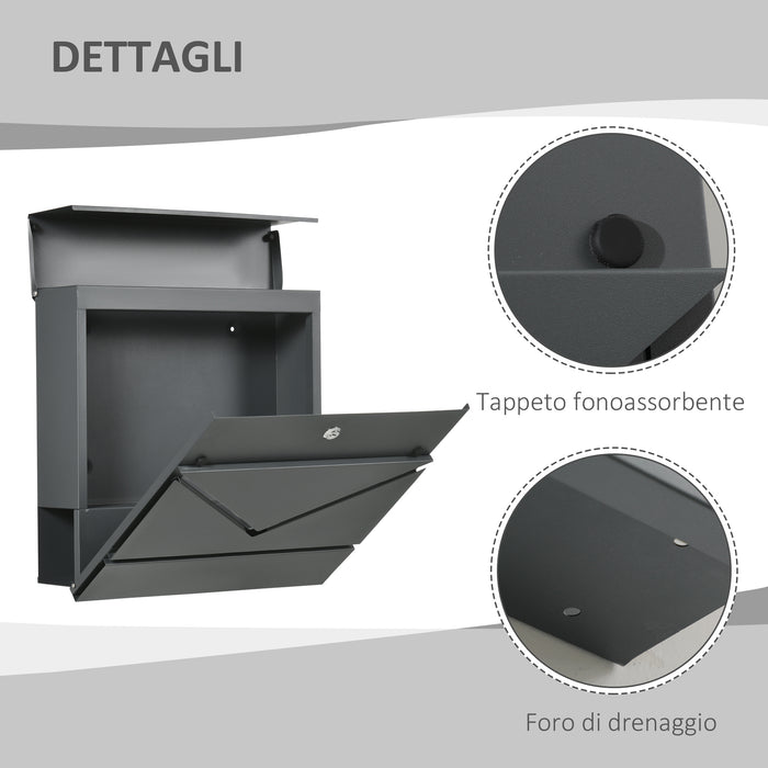 Cassetta Postale con Portagiornali 37x10,5x37 cm 2 Chiavi in Acciaio Zincato Grigio