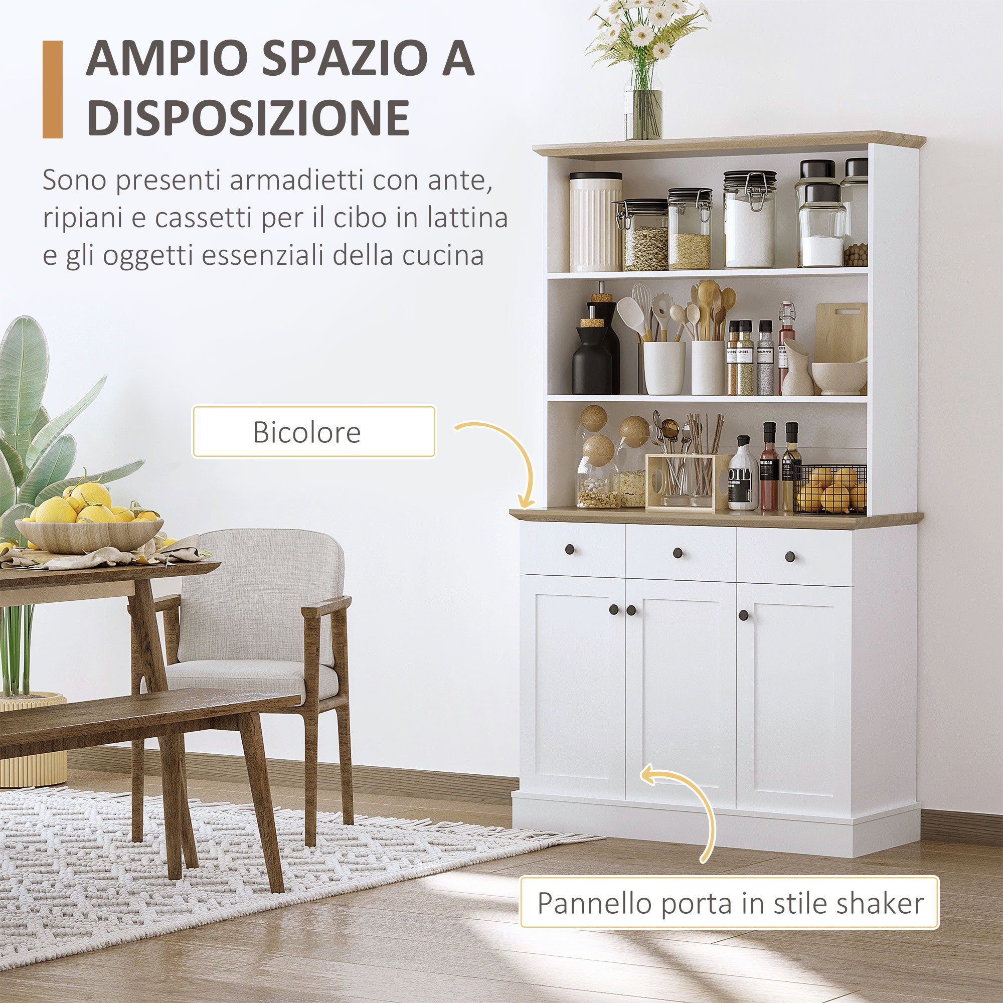 Credenza 3 Ripiani 3 Cassetti e 3 Ante 101x39x180,5 cm in Legno Bianco