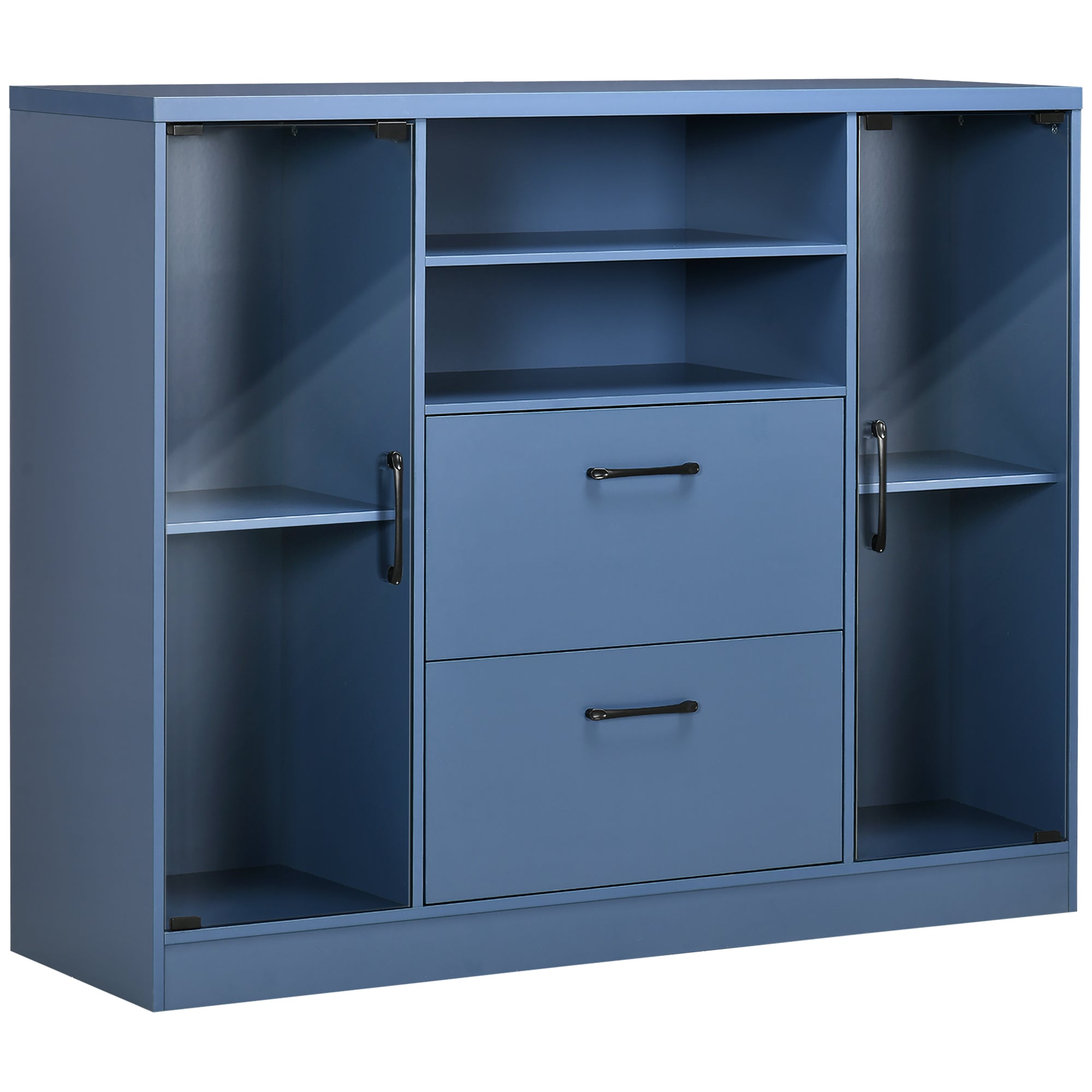 Credenza Moderna 140x39,5x110 cm Ante in Vetro Blu Scuro