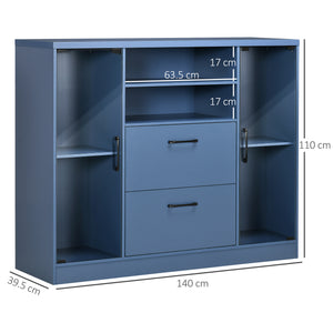 Credenza Moderna 140x39,5x110 cm Ante in Vetro Blu Scuro