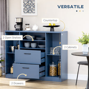 Credenza Moderna 140x39,5x110 cm Ante in Vetro Blu Scuro