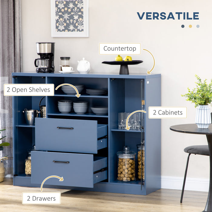 Credenza Moderna 140x39,5x110 cm Ante in Vetro Blu Scuro