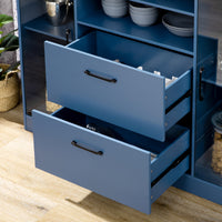 Credenza Moderna 140x39,5x110 cm Ante in Vetro Blu Scuro