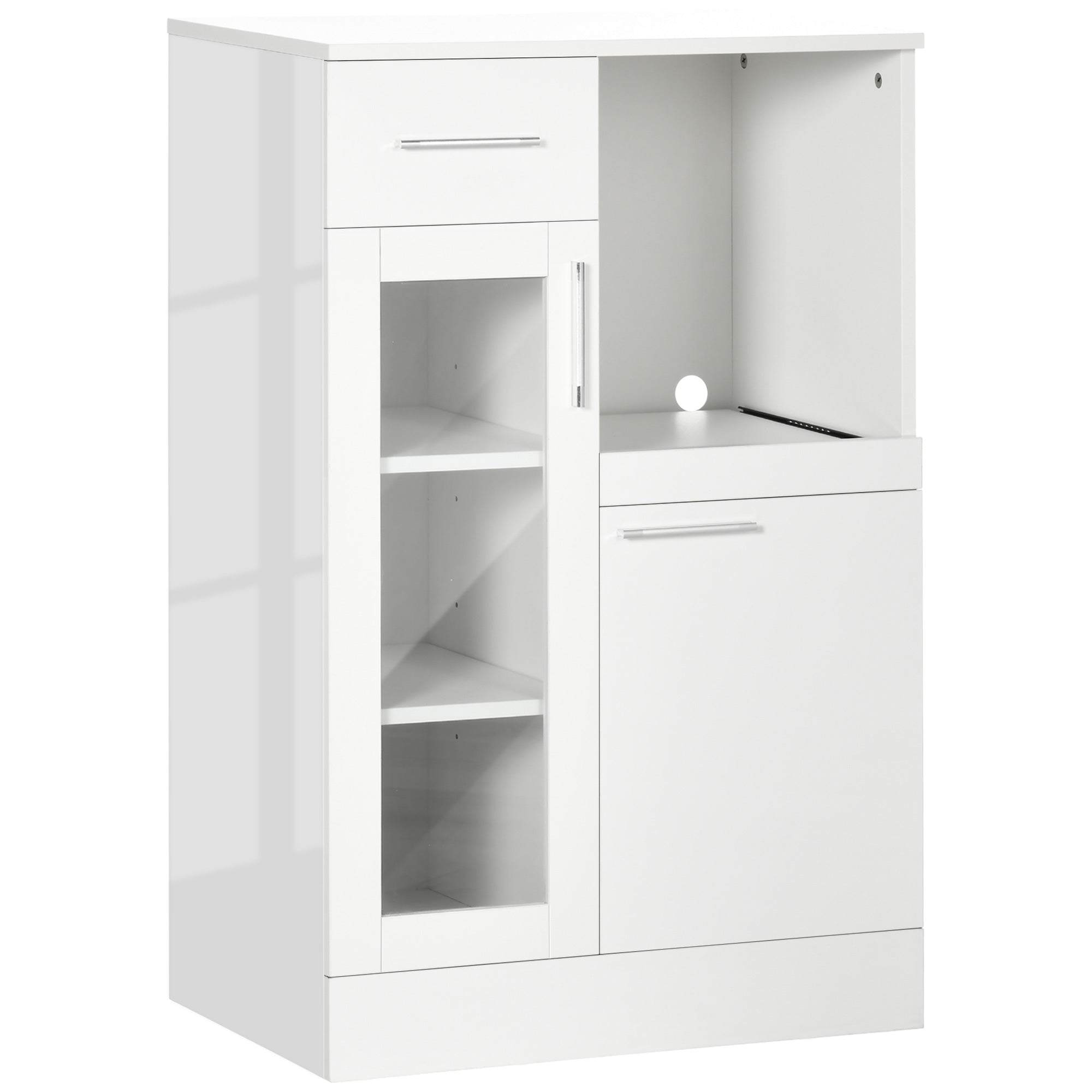 Credenza Moderna 60x40x95 cm Salvaspazio in Legno e Vetro Bianco