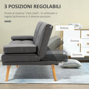 Divano Letto 3 Posti 181x77x72 cm in Tessuto Effetto Lino Grigio scuro