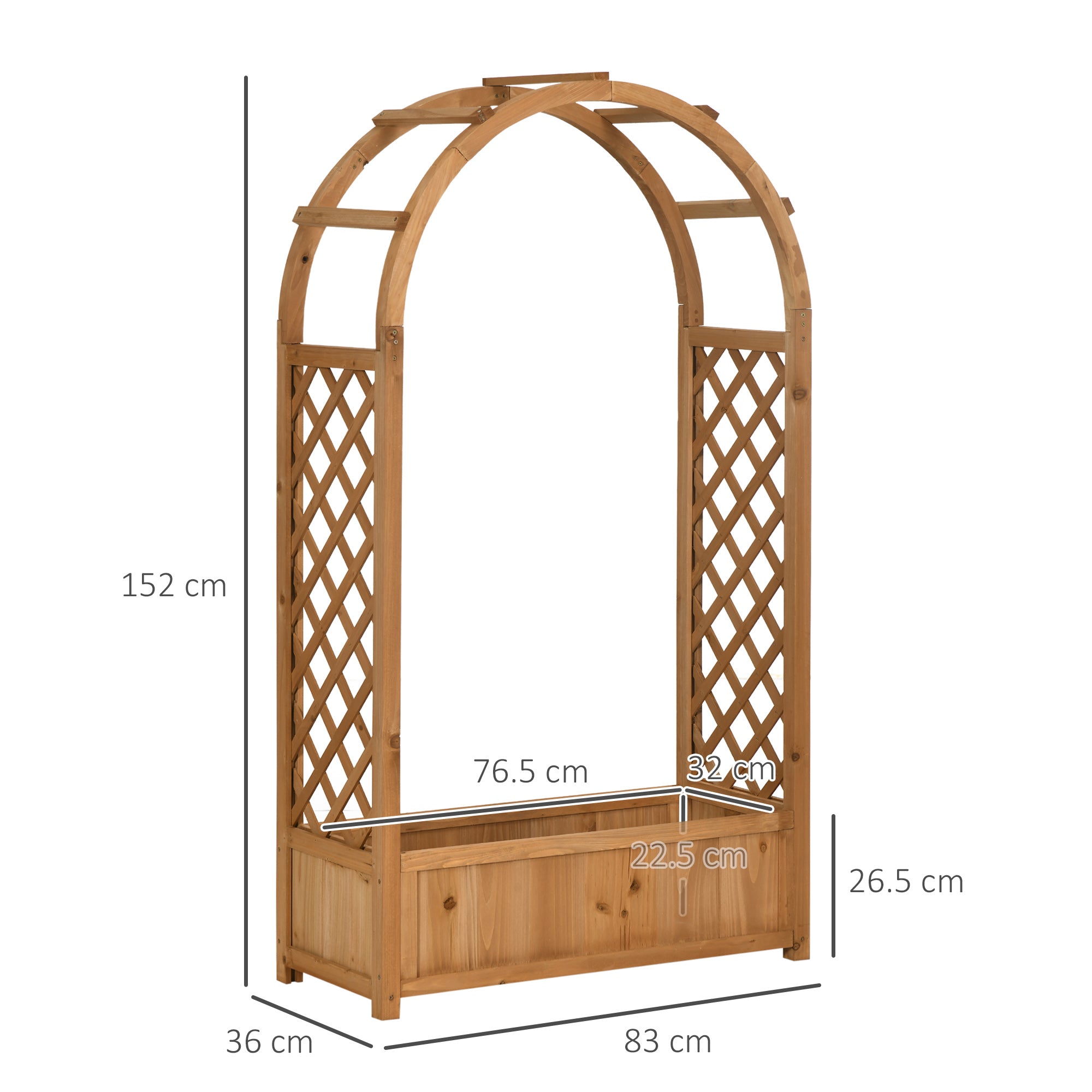 Fioriera da Esterno 83x36x152 cm con Grigliato ad Arco in Abete  Marrone