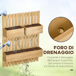 Fioriera da Esterno Verticale 60x16x80 cm Con 3 Vasi in Legno Rimovibili