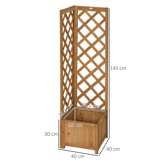 Fioriera da Esterno ad Angolo 40x40x145 cm con Grigliato per Rampicanti in Legno di Abete Marrone