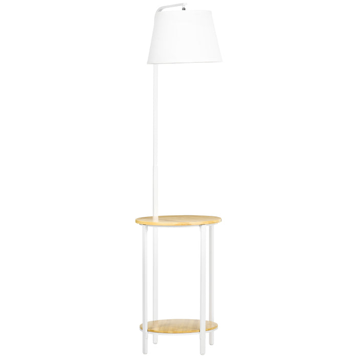 Lampada da Terra Ø37x162 cm con Tavolino a 2 Livelli in Acciaio e Bambù Bianco