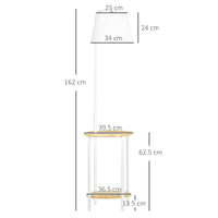 Lampada da Terra Ø37x162 cm con Tavolino a 2 Livelli in Acciaio e Bambù Bianco