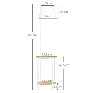 Lampada da Terra Ø37x162 cm con Tavolino a 2 Livelli in Acciaio e Bambù Bianco