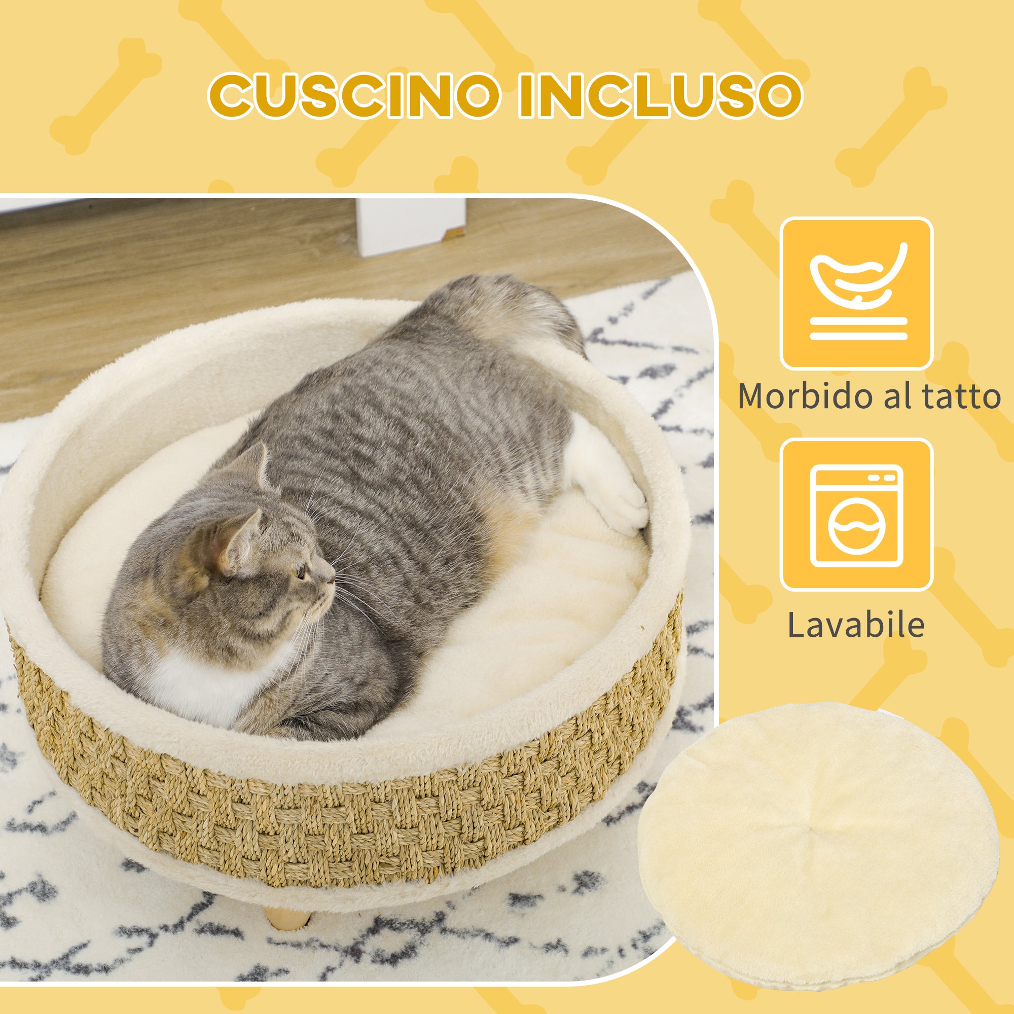 Cuccia per Cani e Gatti Ø48x24,5 cm con Cuscino in Truciolato Beige