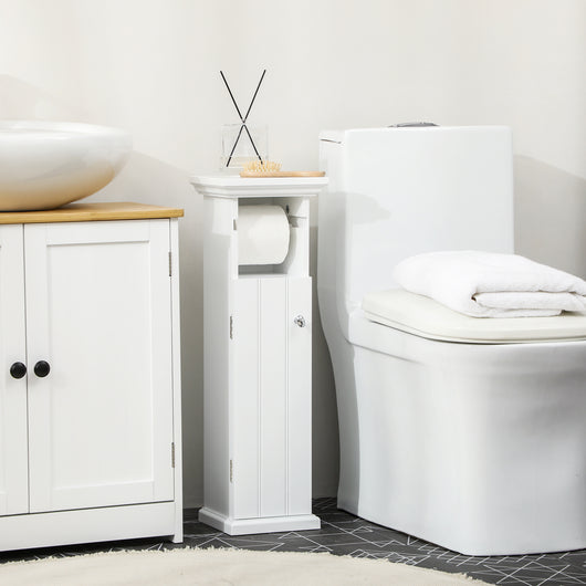 Mobiletto Bagno 21,5x17,8x66,5 cm con Porta Carta Igienica in Legno MDF Bianco