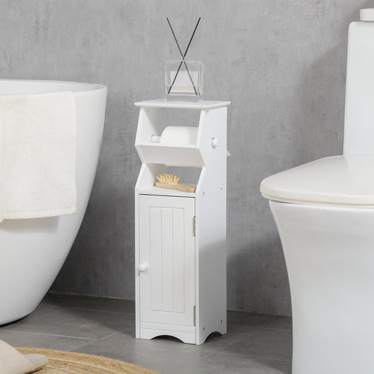 Mobiletto Bagno 19x15x56 cm con Porta Carta Igienica in MDF Bianco