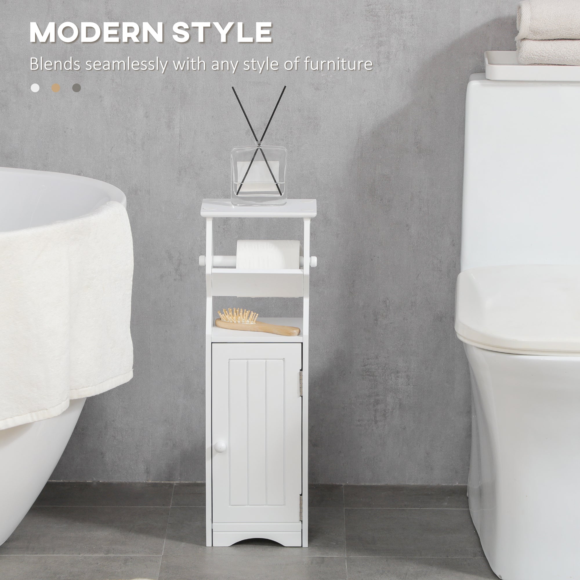 Mobiletto Bagno 19x15x56 cm con Porta Carta Igienica in MDF Bianco