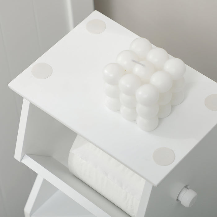 Mobiletto Bagno 19x15x56 cm con Porta Carta Igienica in MDF Bianco