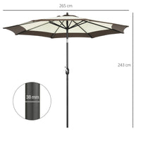 Ombrellone da Giardino Ø265x243 cm Tessuto in Poliestere Bianco e Caffè