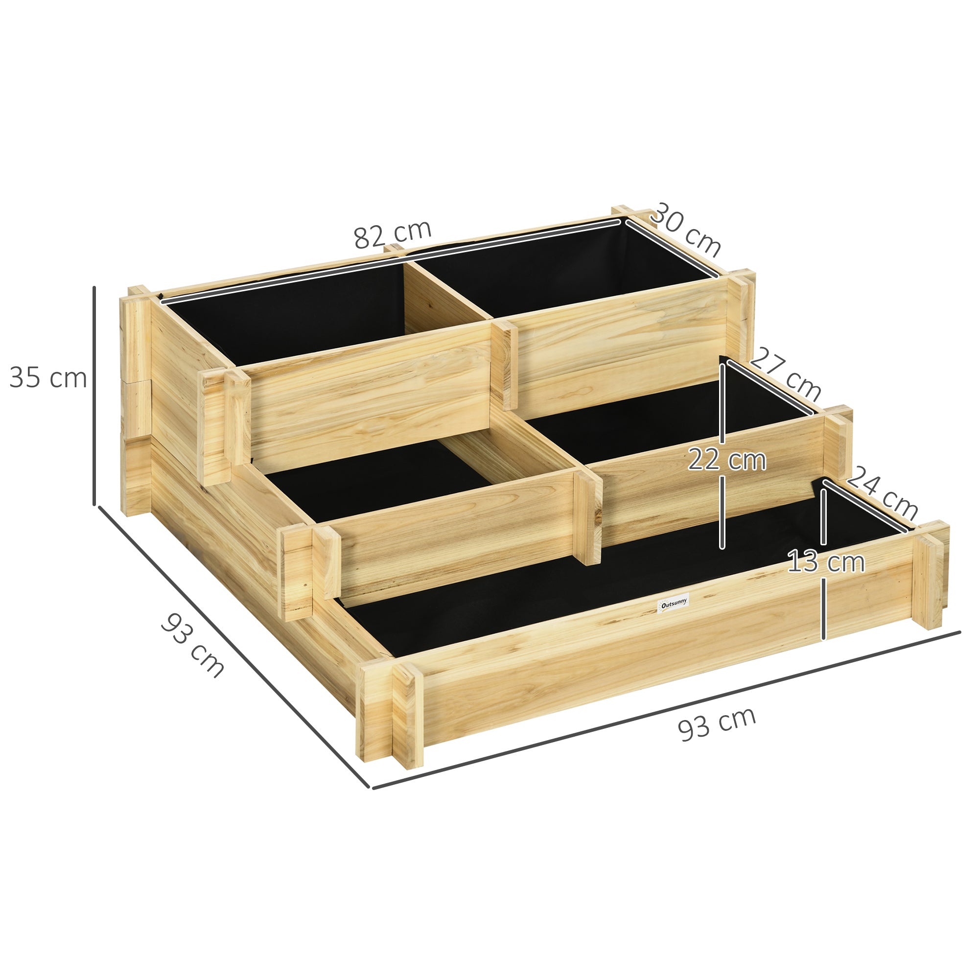 Orto Rialzato 3 Livelli 93x93x35 cm in Legno d'Abete Naturale