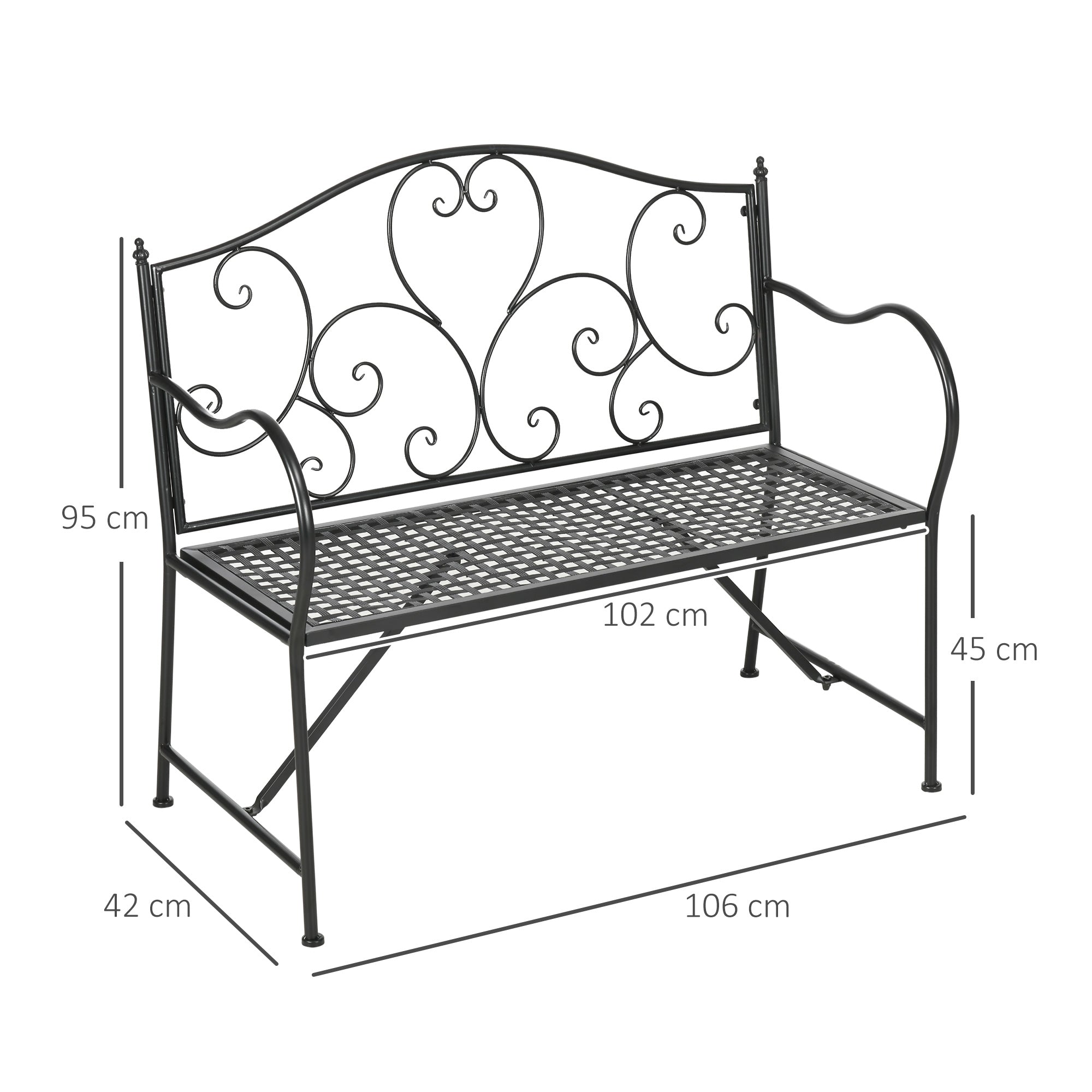 Panchina 2 Posti da Giardino 106x42x95 cm in Acciaio Nero